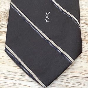 Vintage YSL Yves Saint Laurent Brown Diagonal Stripe Necktie